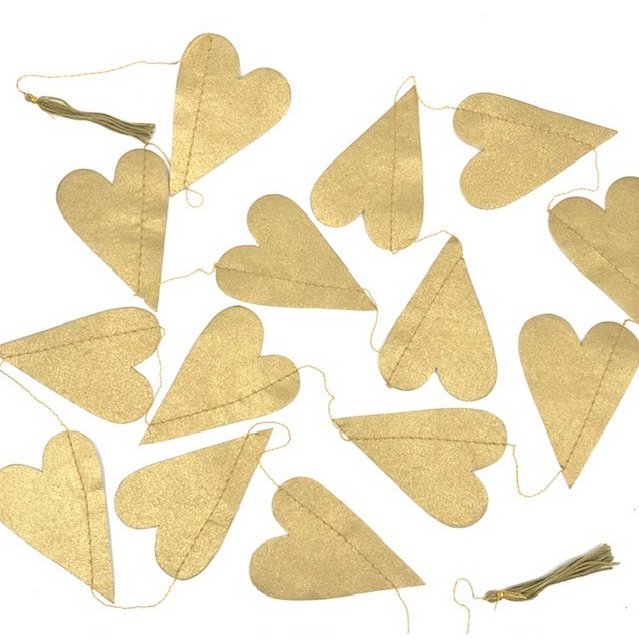 Luna-Leena slinger hart - ecopapier goud - wanddecoratie - L1,82cm - handgemaakt in Nepal