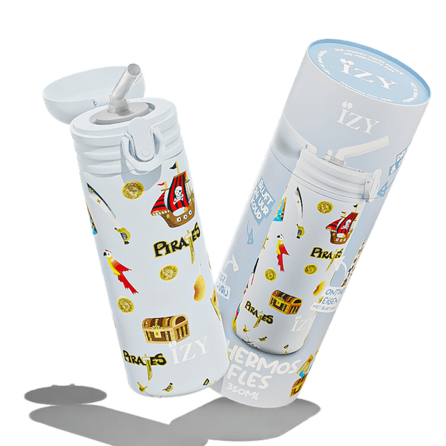 IZY Kids Thermos bidon- Blue Pirates - 350ML To-Go Insulated Water Bottles