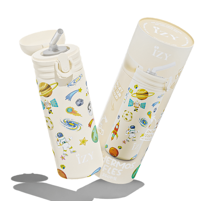 IZY Kids Thermos bidon - Yellow Space - 350ML To-Go Insulated Water Bottles