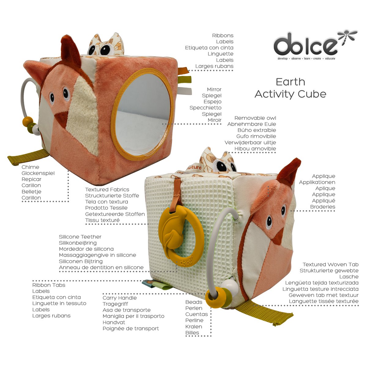 Dolce Toys speelgoed Earth activiteitenkubus - Fiona Vos & Oliver Uil