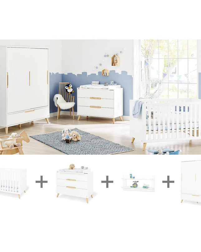 Startset 'Move' breed groot, incl. wandplank4 delen: ledikant, brede commode, grote kledingkast, wandplank