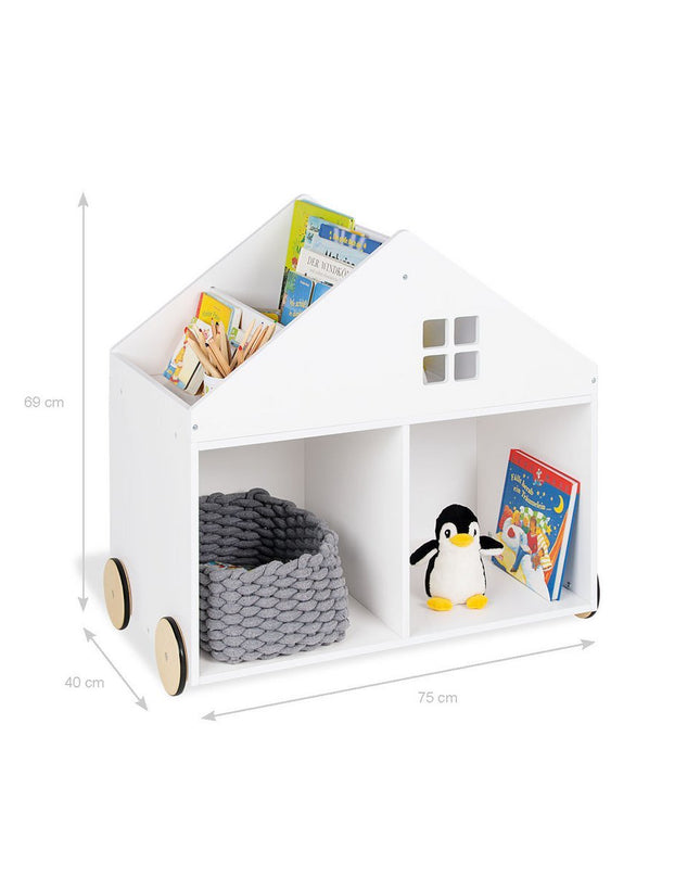 Kinderboekenplank op wieltjes 'Hus', wit