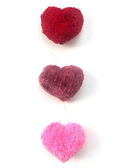 Luna-Leena slinger harten rood & roze wanddecoratie - verticaal - L89cm - 100% zachte wol - handgemaakt in Nepal