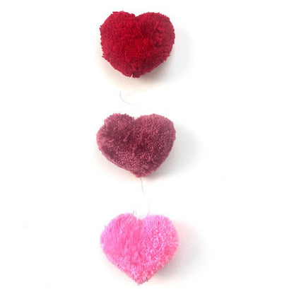 Luna-Leena slinger harten rood & roze wanddecoratie - verticaal - L89cm - 100% zachte wol - handgemaakt in Nepal