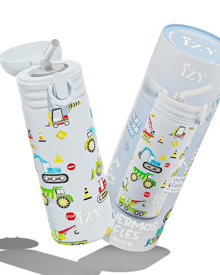 IZY Kids Thermos bidon - Blue Machines - 350ML To-Go Insulated Water Bottles