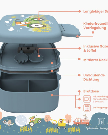 Kinder-Lunchbox mit Fächern, leicht und auslaufsicher – Traktor