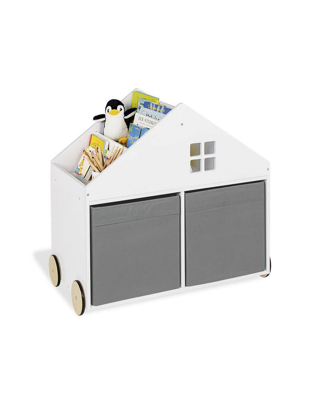 Kinderboekenplank op wieltjes 'Hus', wit