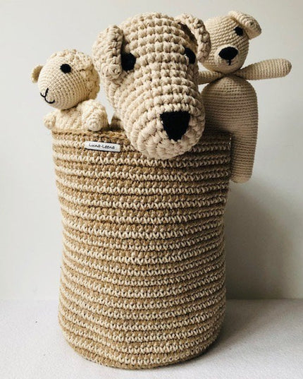 Luna -Leena opbergmand  High met Off White Stripes - Jute & Cotton - H30cm - Hand Crochet in Nepal