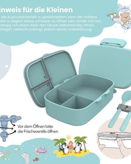 Children's lunch box with compartments, light and leak-proof - mint