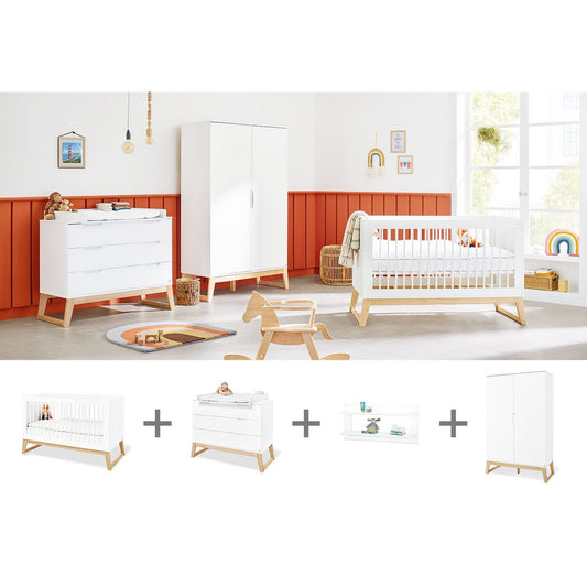 Startset 'Brug' breed, incl. wandplank4 delen: ledikant, brede commode, 2-deurs kledingkast, wandplank