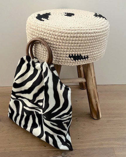 Luna-Leena tas zebrastreep zwart/wit - imitatiebont - handgemaakt in Nepal