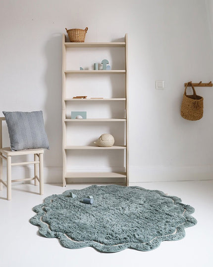 Zoete April Aqua – Wasbaar Ronde Katoenen Kinderkleed vloerkleed