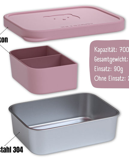 Lunchbox für Kinder aus Edelstahl mit Silikoneinsatz – rosa