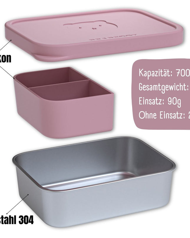 Lunchbox für Kinder aus Edelstahl mit Silikoneinsatz – rosa