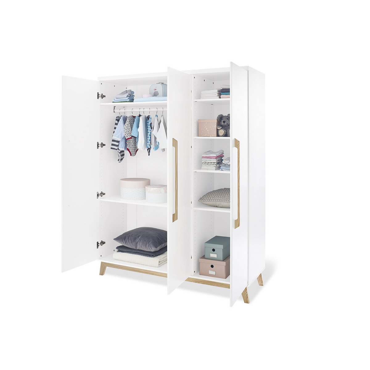 Startset 'Hilda & Riva' extra breed groot, wit, incl. wandplank4 delen: huisbed, extra brede commode, grote kledingkast, wandplank