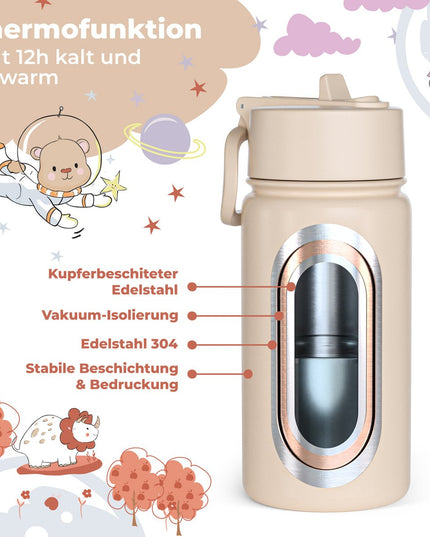 Thermo children's drinking bottle stainless steel - water bottle - thermo - Dinosaurs brown