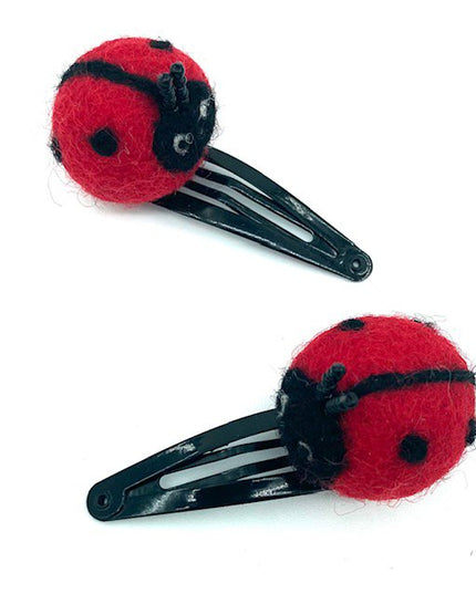 Luna -Leena haarspeldjes Ladybird (set) - rood - viltwol - handgemaakt in Nepal
