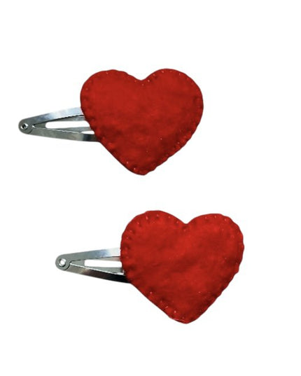 Luna -Leena haarspeldjes Harten (Set) - rood - viltwol - handgemaakt in Nepal
