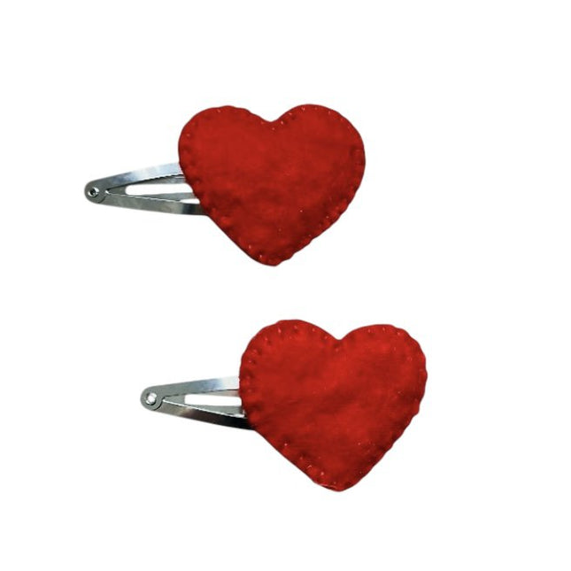Luna -Leena haarspeldjes Harten (Set) - rood - viltwol - handgemaakt in Nepal