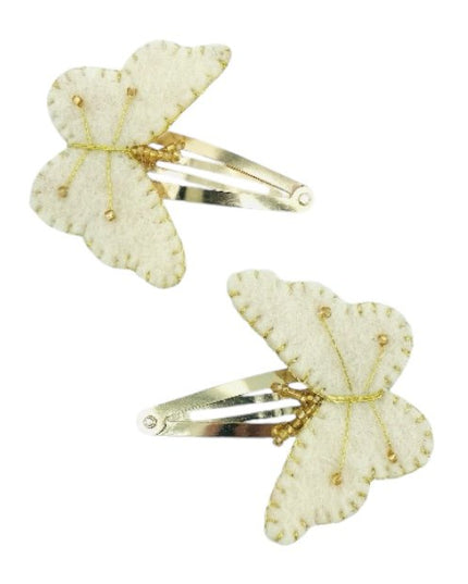 Luna -Leena haarspeldjes (Set) - Off White & Gold - Filt Wol - Handmade in Nepal