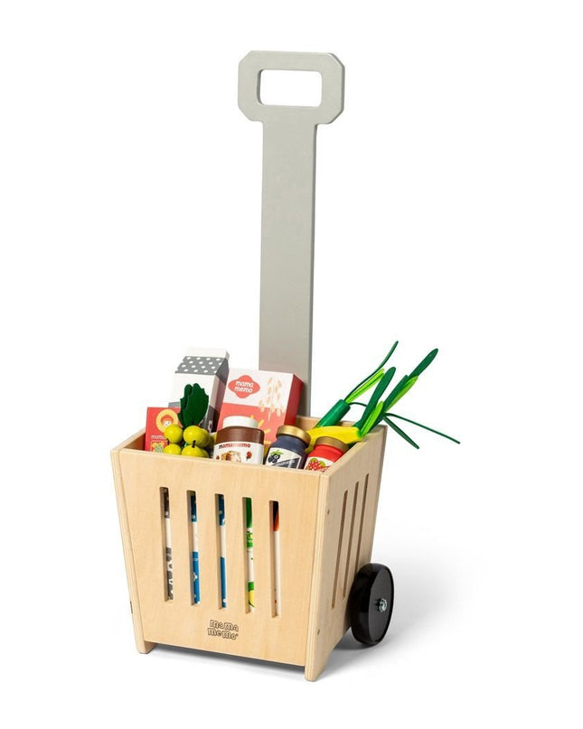 Houten winkelmandje op wielen