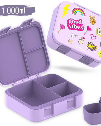 Sustainable Bento COMPACT lunch box - with compartments, leak-proof, BPA-free - purple sticker