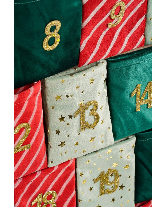 Adventskalender - L72 x B1 x H51 cm - Vilt - Groen, Rood kerst 2025