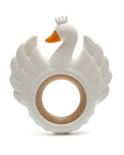 Zacht en hard | Swan Wood & Silicone Tentether | WIT |  Bijtringen