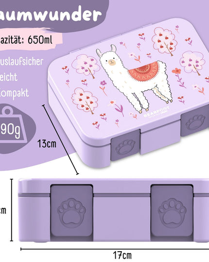 Nachhaltige Bento-Lunchbox COMPACT – mit Fächern, auslaufsicher, BPA-frei – Lama Lila