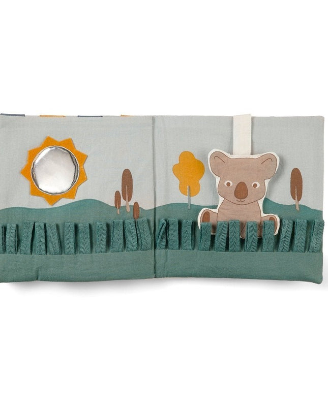 Bora activiteitenspeelgoed Pop-up Stoffen Boek – 100% Biologisch Katoen, Multi, 15×15 cm