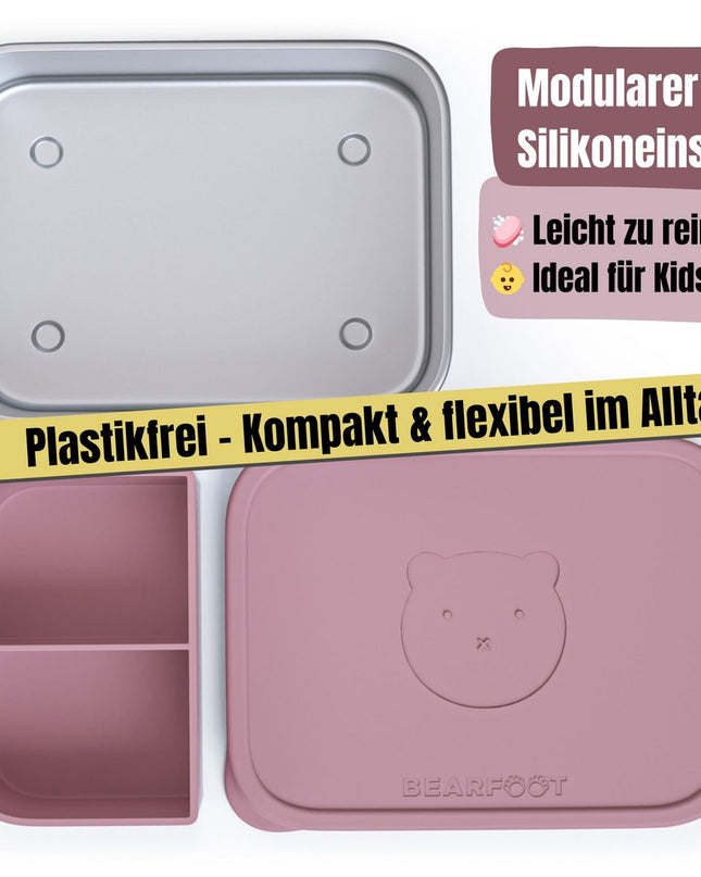 Lunchbox für Kinder aus Edelstahl mit Silikoneinsatz – rosa