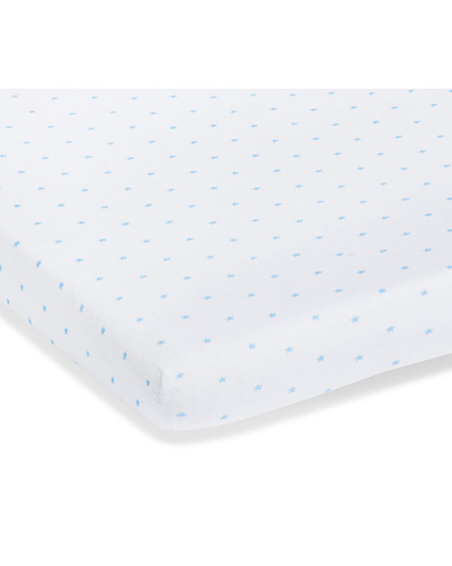 Hoeslakens voor ledikanten in twinpack 'Sternchen', jersey, lichtblauw en effen, wit