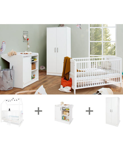 Startset 'Hilda &Viktoria', wit3 onderdelen: huisbed, commode, 2-deurs kledingkast