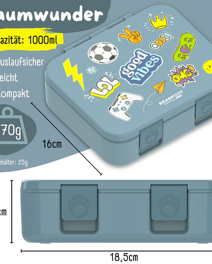 Laubdose mit Fächern, Licht und Auslaufschutz - Aufkleber blau