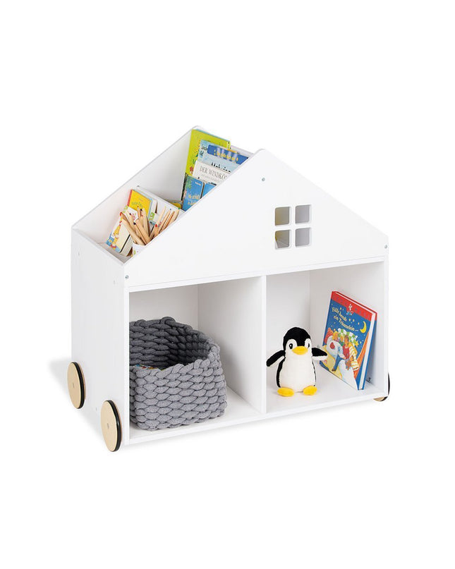 Kinderboekenplank op wieltjes 'Hus', wit