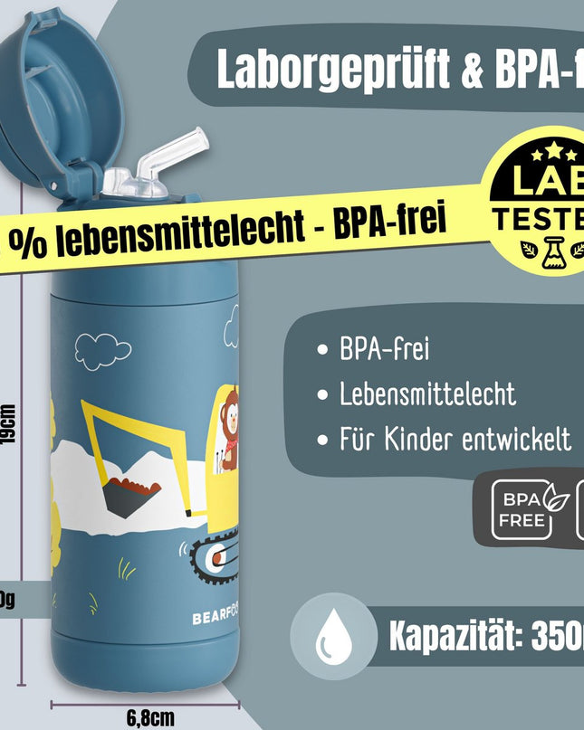 Thermo kinderdrinkfles bidon RVS - graafmachine aap blauw