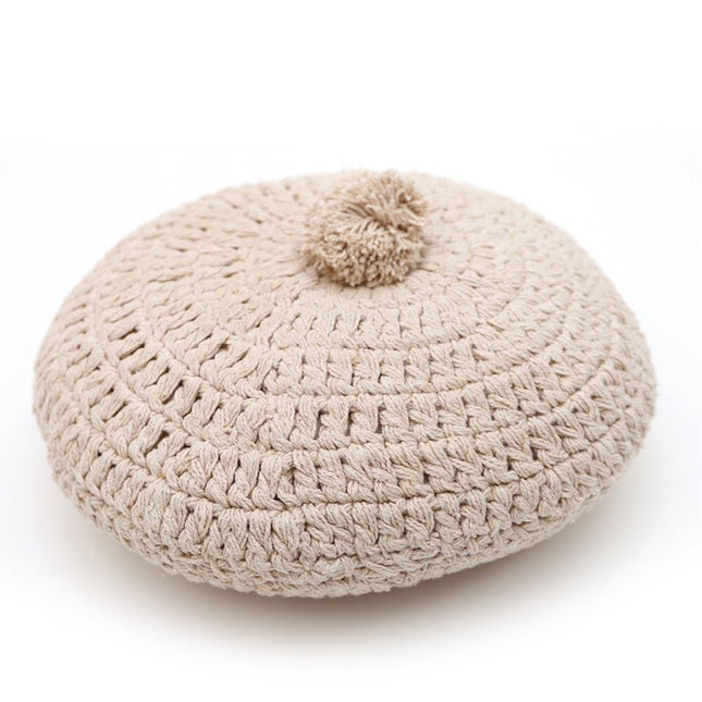 LENKA ECRU rond gehaakt kussen - enka Gehaakt Rond Kussen – Bohemien Vintage, 30 cm