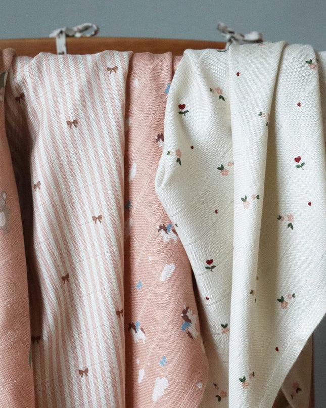 Bamboe mousseline inbakerdoeken 2st. Stripe Bow