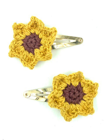 Luna -Leena haarspeldjes Sunflower (Set) - Geel - Organisch katoen - Handhaak in Nepal
