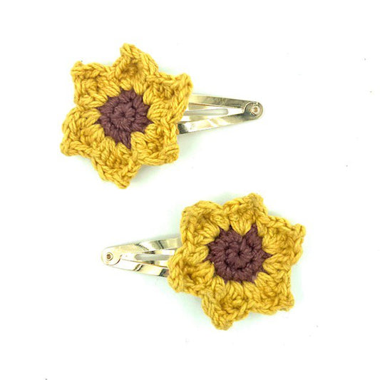 Luna -Leena haarspeldjes Sunflower (Set) - Geel - Organisch katoen - Handhaak in Nepal