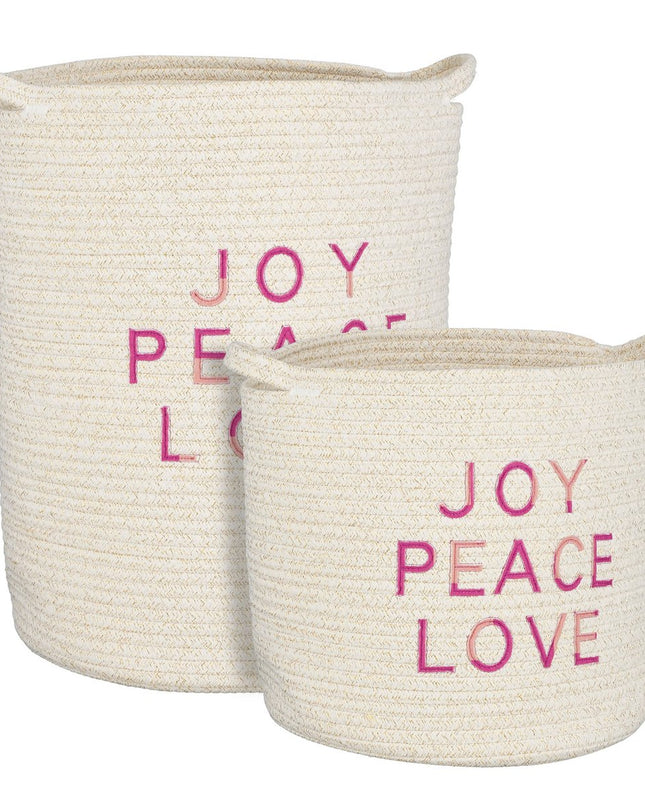 Opbergmand - Set van 2 - H46 x Ø33 cm - Katoen - Wit