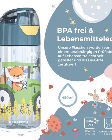 Children's water bottle, lightweight water bottle - tractor fox
