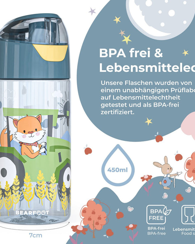 Children's water bottle, lightweight water bottle - tractor fox