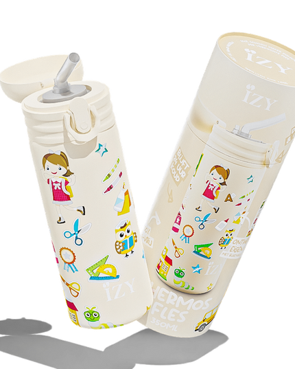 IZY Kids Thermos bidon - Yellow School - 350ML To-Go Insulated Water Bottles