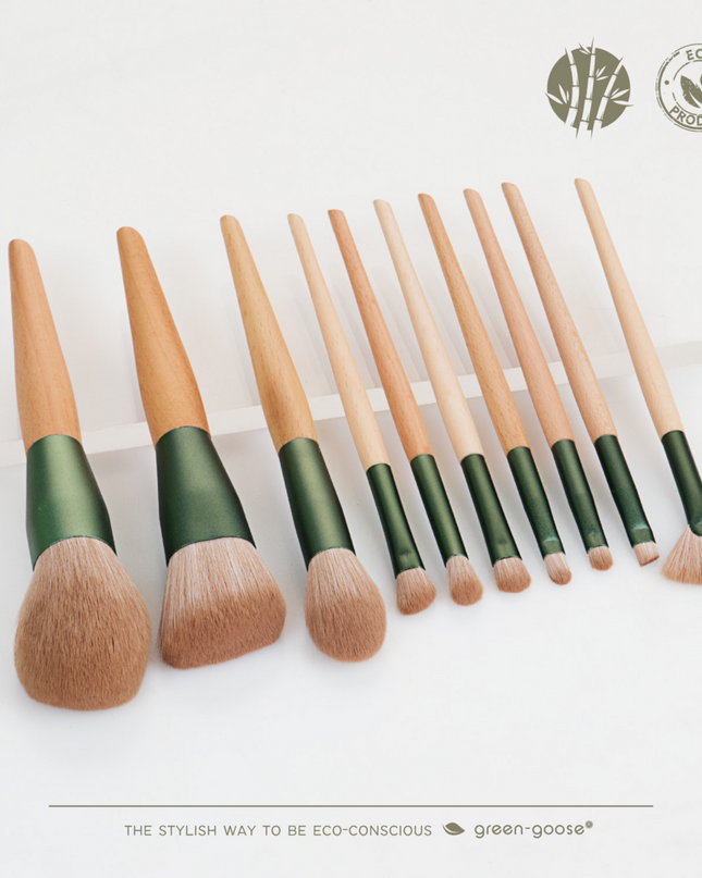 green-goose Make-Up Kwasten - 10 Stuks - in Suede Hoes