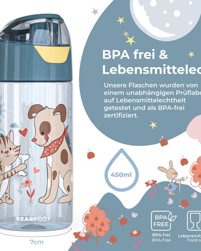Children's lightweight water bottle - dog &amp; cat blue