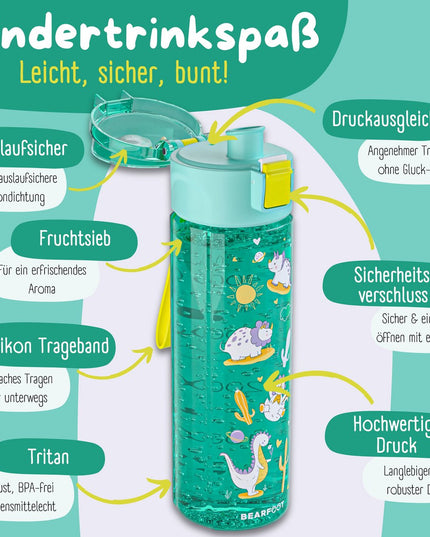 Children's drinking bottle, 500ml, light - water bottle - Dinos mint