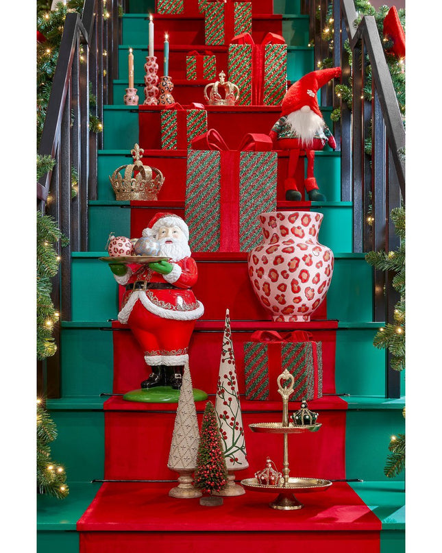 Decoratie Kerstboom - H55 x Ø12 cm - Katoen, IJzer, Mangohout - FSC 100% - Rood kerst 2025