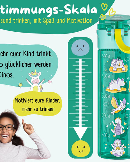 Children's drinking bottle, 500ml, light - water bottle - Dinos mint