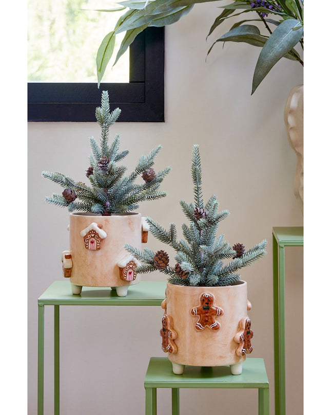 Bloempot - Assorti - H15 x Ø17 - Dolomiet - Off-white - Kerst2025